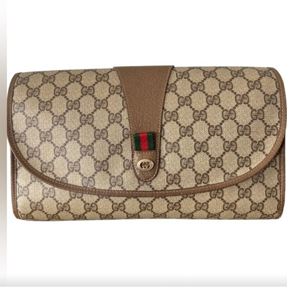 💯 Authentic Gucci Vintage GG Sherry Line PVC Clutch - Picture 1 of 8